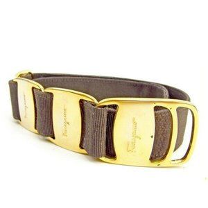 Salvatore Ferragamo belt Vera Gold Brown Woman Authentic Used